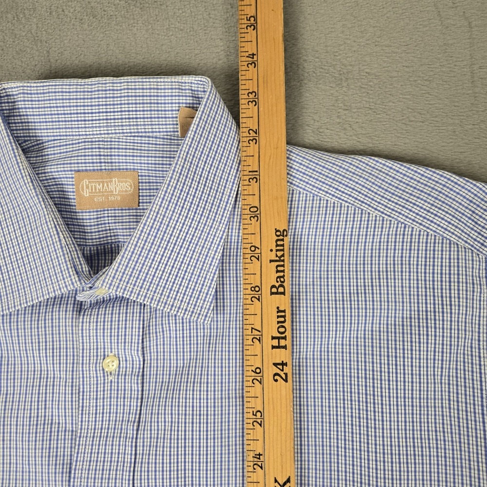 Vintage Gitman Bros Shirt Mens 17.5-34‎ Blue White Plaid Button Down USA Made - Picture 6 of 7